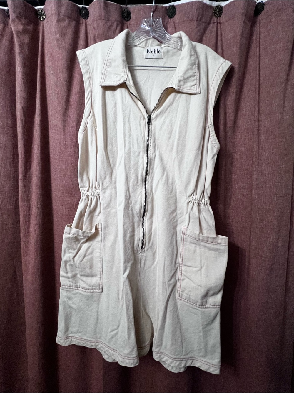Noble Cream Sleeveless Zip Front Utility Romper